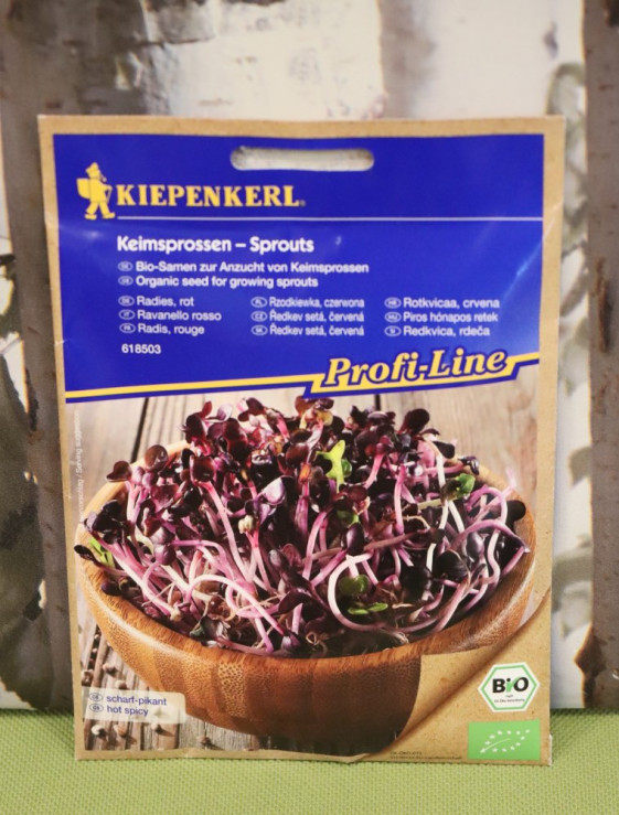 detail Bio klíčky ředkve seté, červené