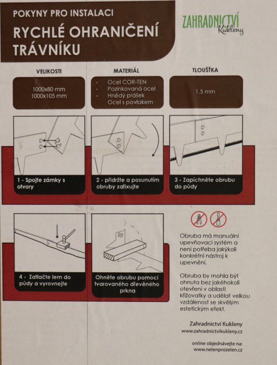 detail Kovový obrubník s hroty - pozinkovaný