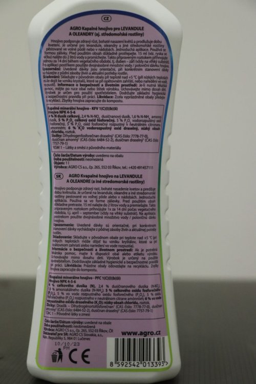 detail Agro kapalné hnojivo levandule a oleandry 1L